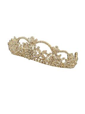 Crystal Floral Rhinestone Tiara Silver-Tone Base Wedding Prom Special Occasions